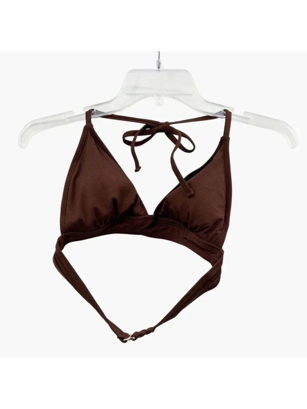 NEW Shade & Shore Ribbed Triangle Longline Bikini Top - Brown - Small